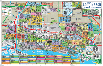 Long Beach Map, Los Angeles County, CA - POSTER PRINTS