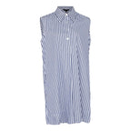 Italian Cotton Blue Stripe Sleeveless Dress – Elegant Summer Dress