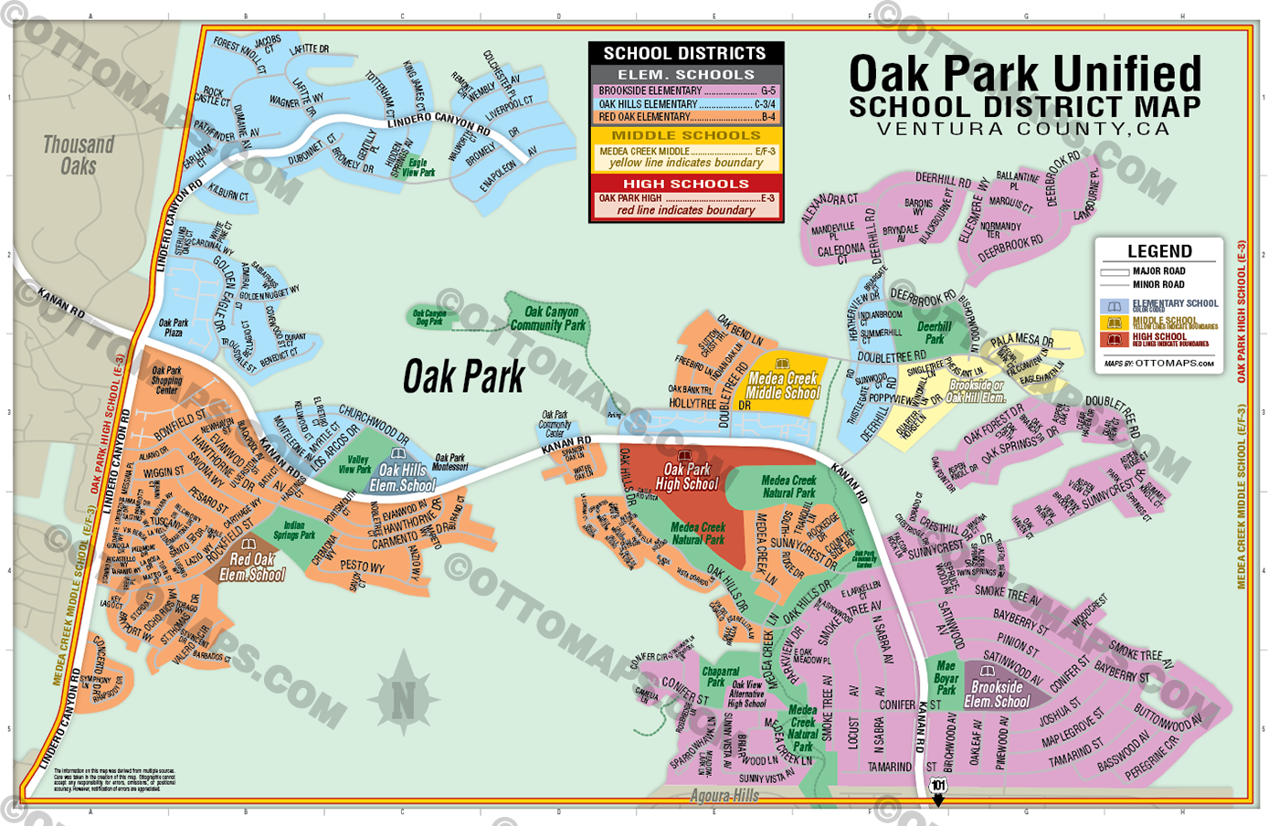 Oak Park Unified School District Map, Ventura County, CA - POSTER PRINTS