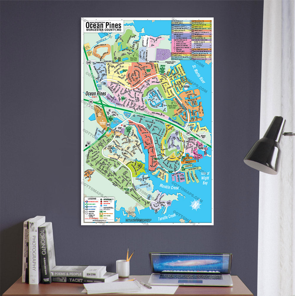 Ocean Pines Map, Worcester County, MD - POSTER PRINTS
