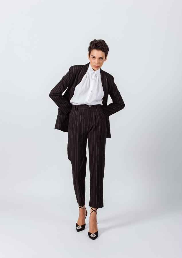 Black Pinstripes Suit Pants – Women’s Tailored Office Trousers
