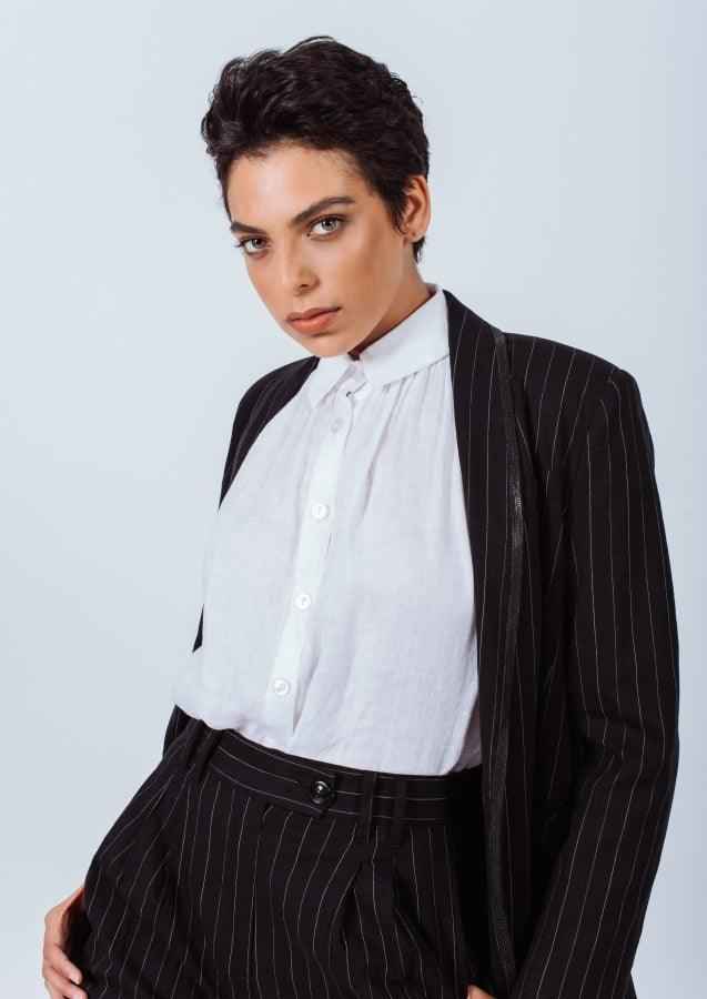 Black Pinstripes Suit Pants – Women’s Tailored Office Trousers