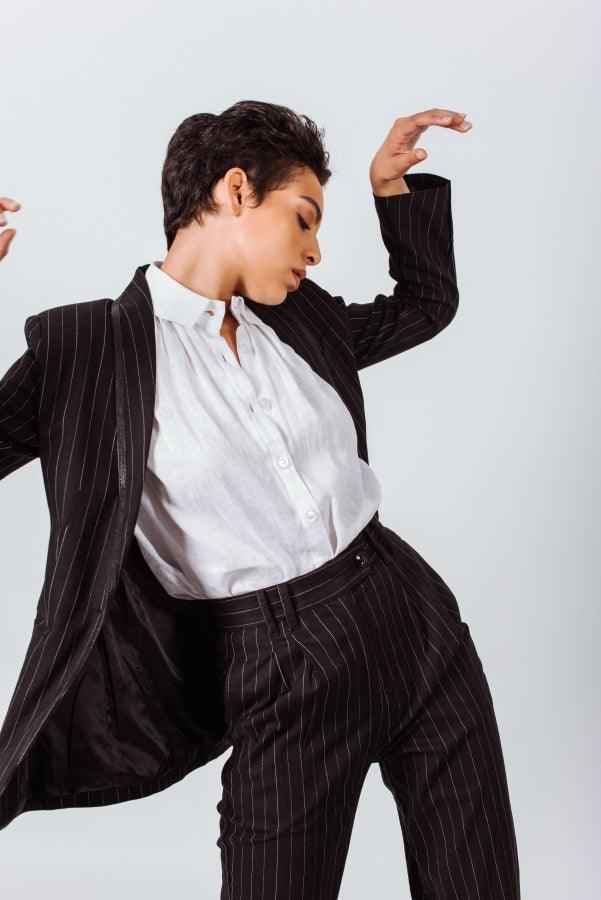 Black Pinstripes Suit Pants – Women’s Tailored Office Trousers