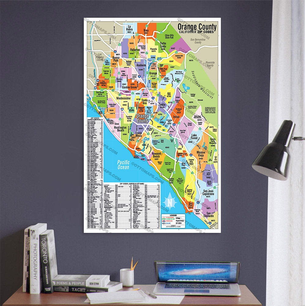 Orange County Zip Code Map - Zip Codes Colorized - POSTER PRINTS