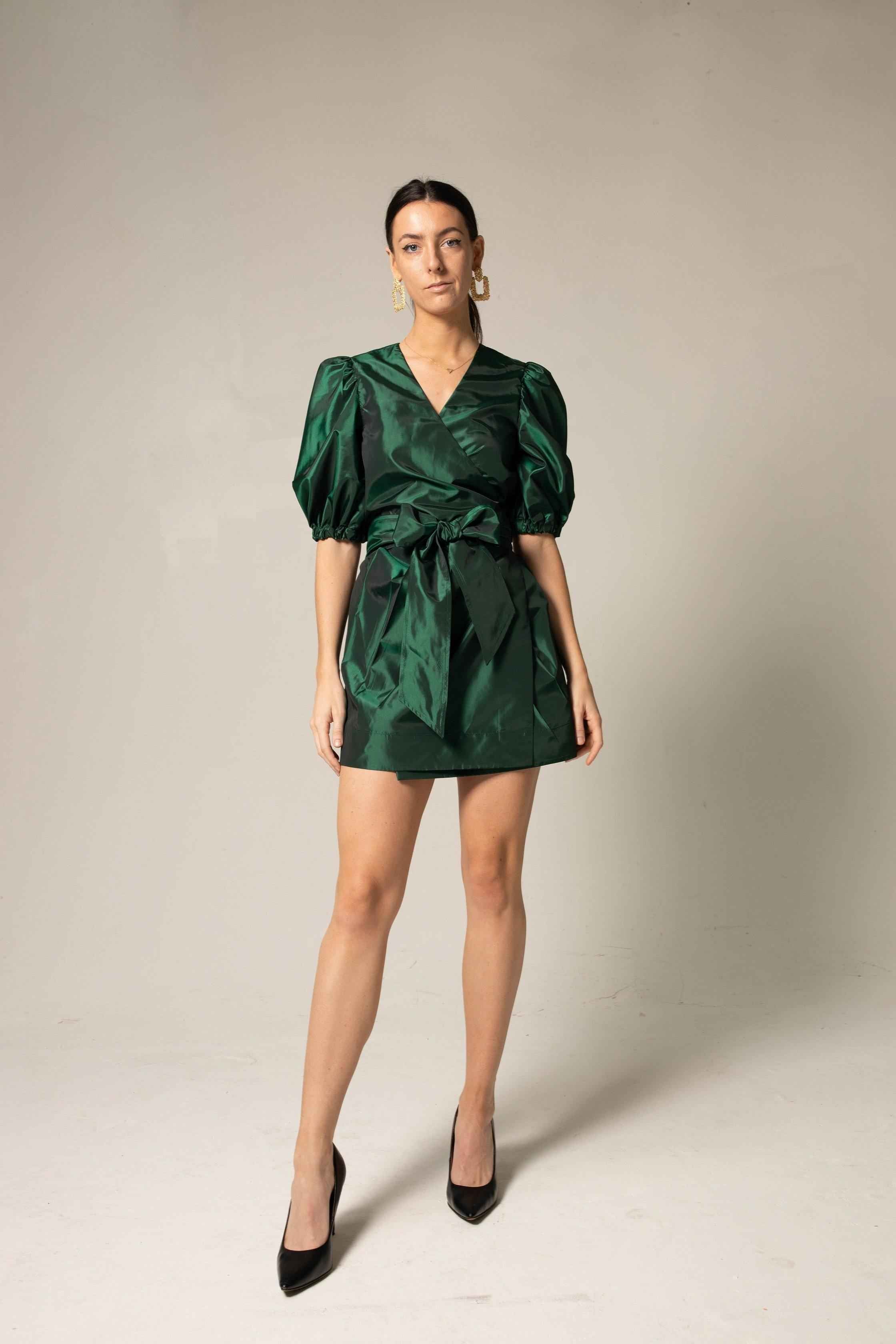Glimmer Green Wrap Dress – Women’s Elegant Wrap Dress
