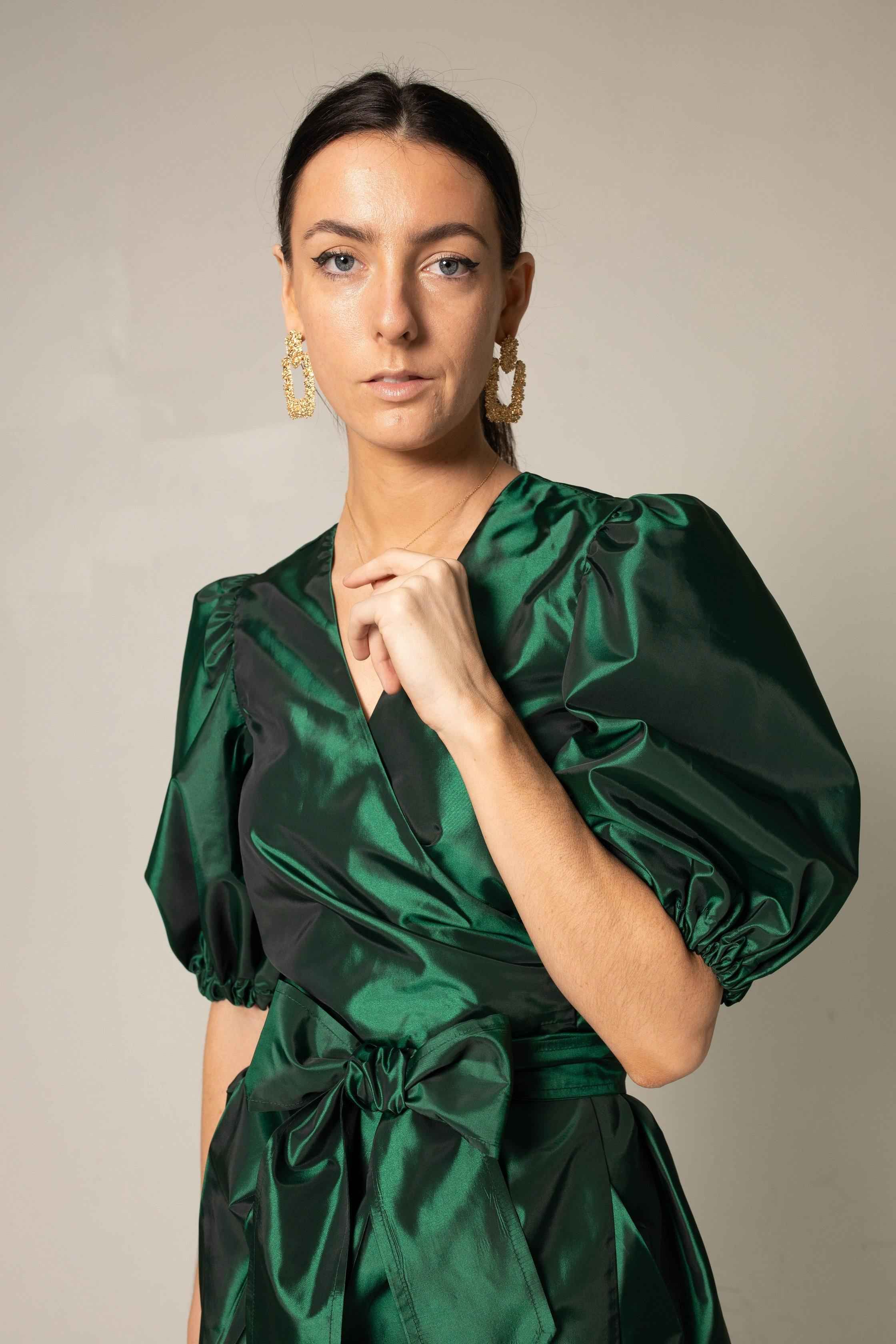 Glimmer Green Wrap Dress – Women’s Elegant Wrap Dress