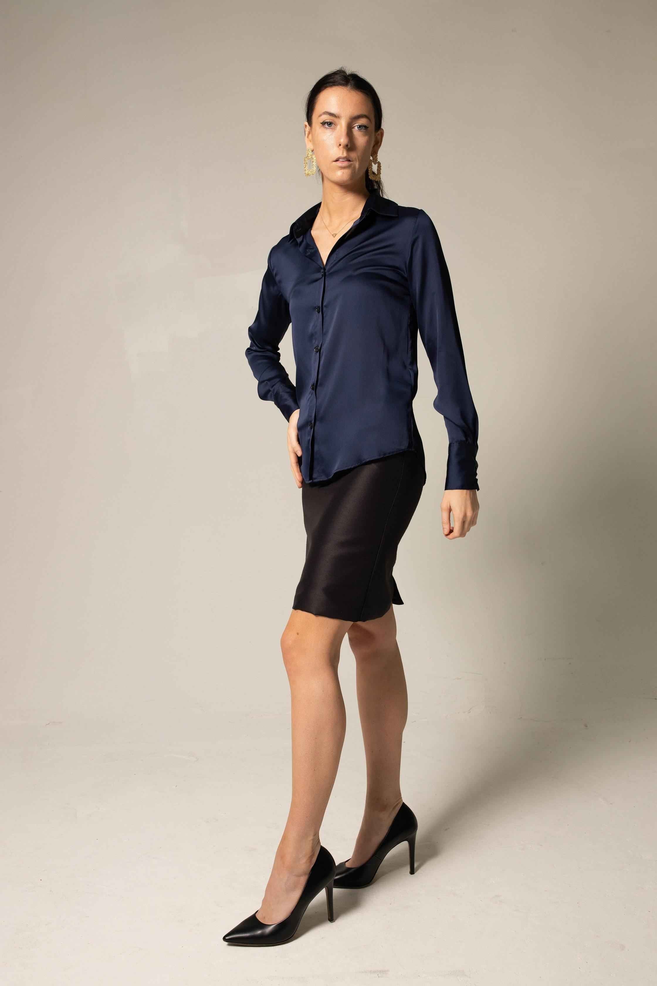 Classy Women Silk Blouse in Royal Blue – Elegant Silk Top