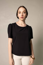 Elegance Round Neck Blouse in Black – Women’s Elegant Top