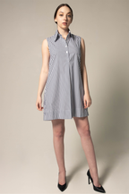Italian Cotton Blue Stripe Sleeveless Dress – Elegant Summer Dress - Lolomo!