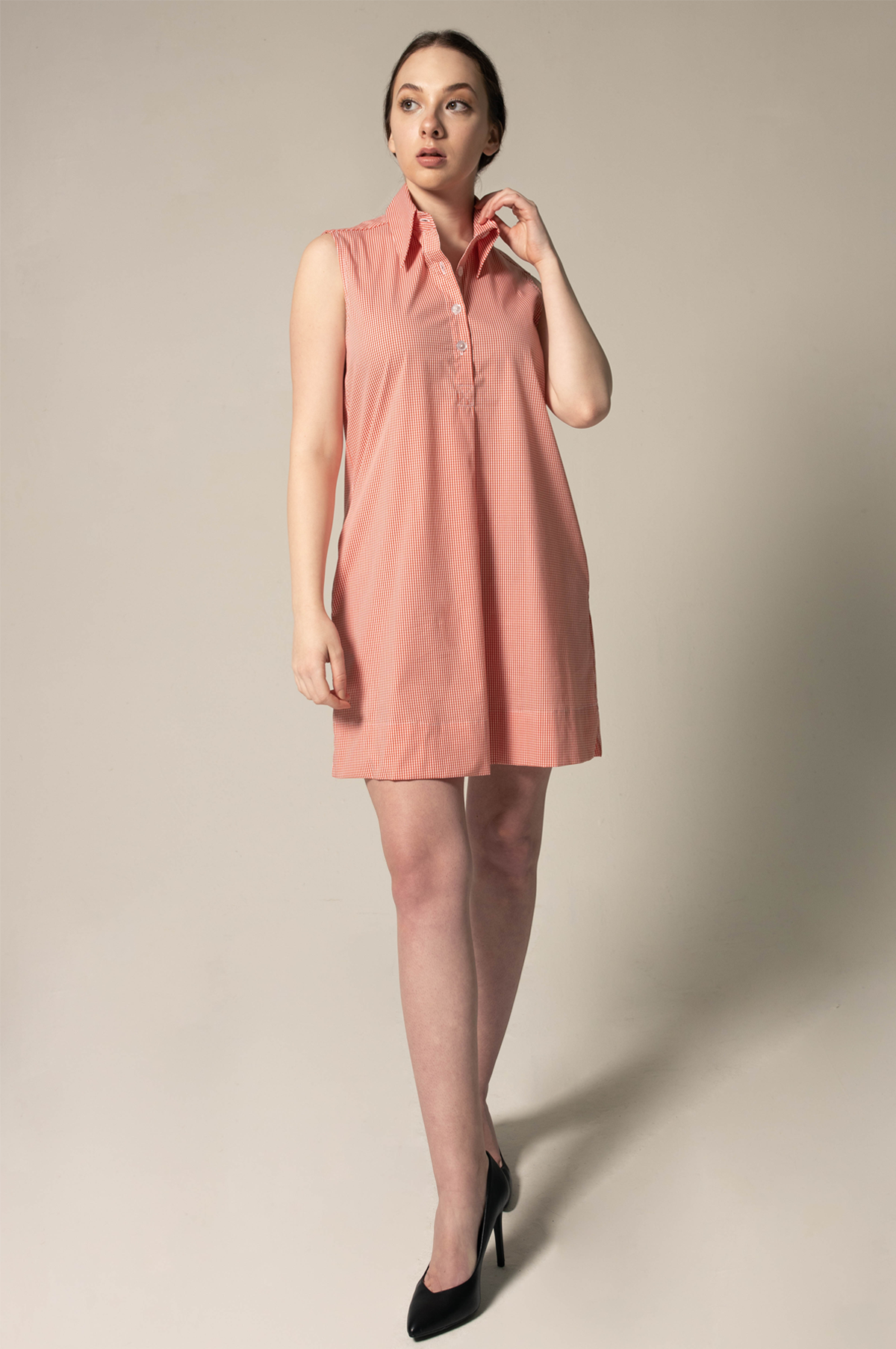 Italian Cotton Orange Sleeveless Dress – Elegant Summer Wear - Lolomo!