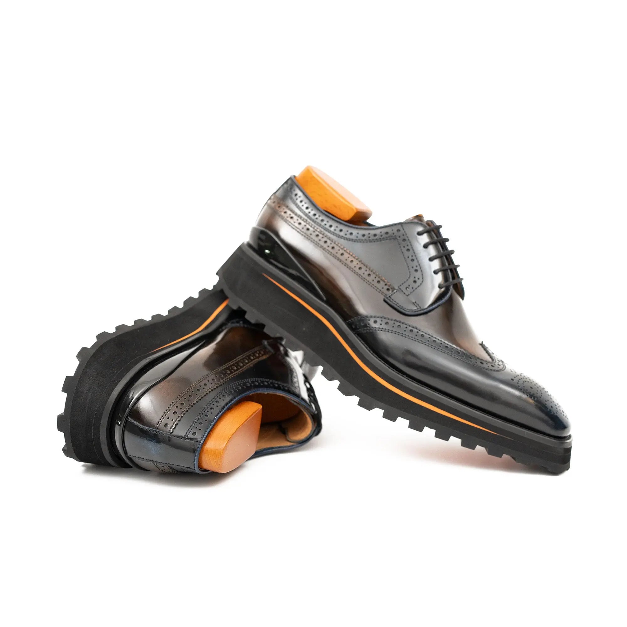 Patent leather shoes Platform brogues Blue