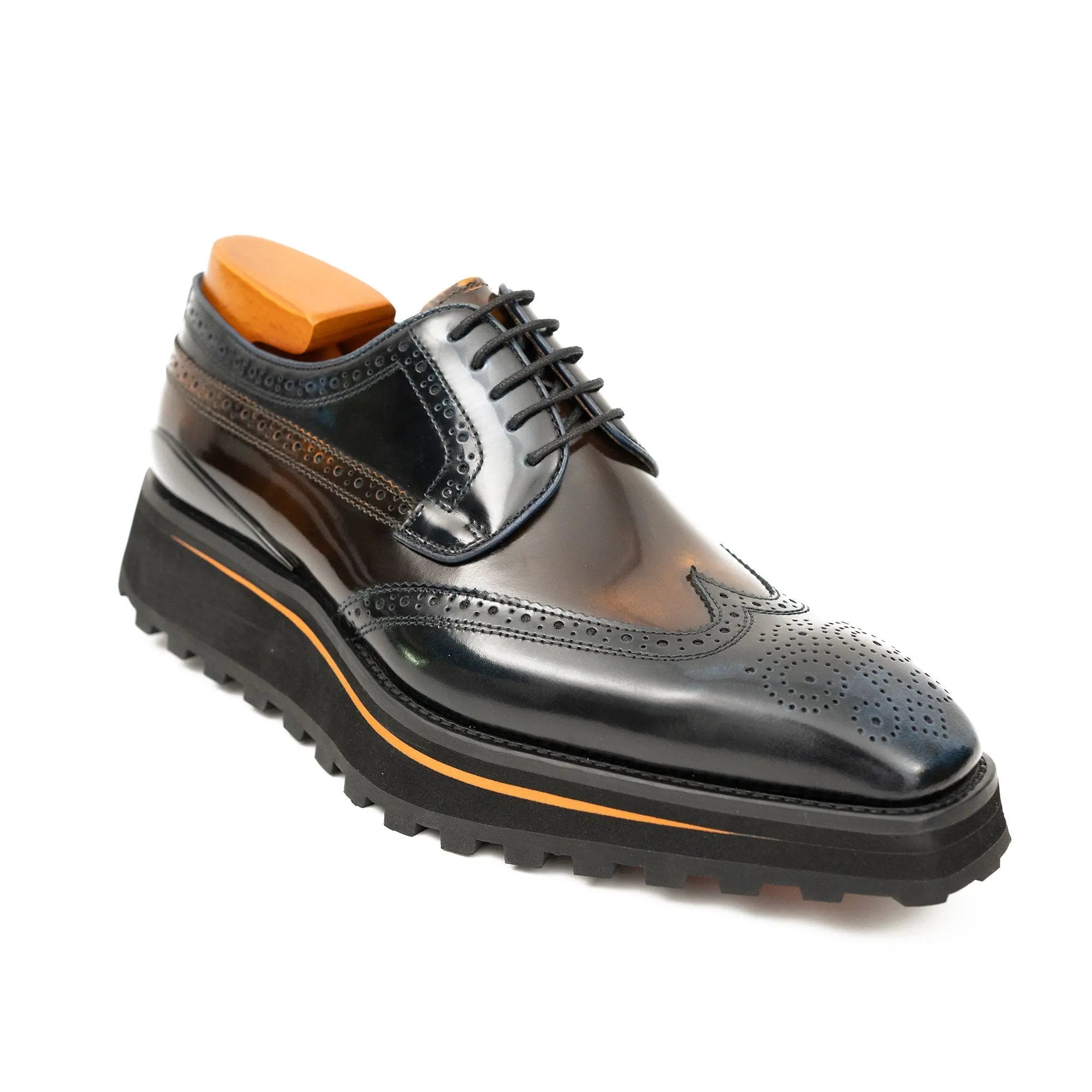 Patent leather shoes Platform brogues Blue