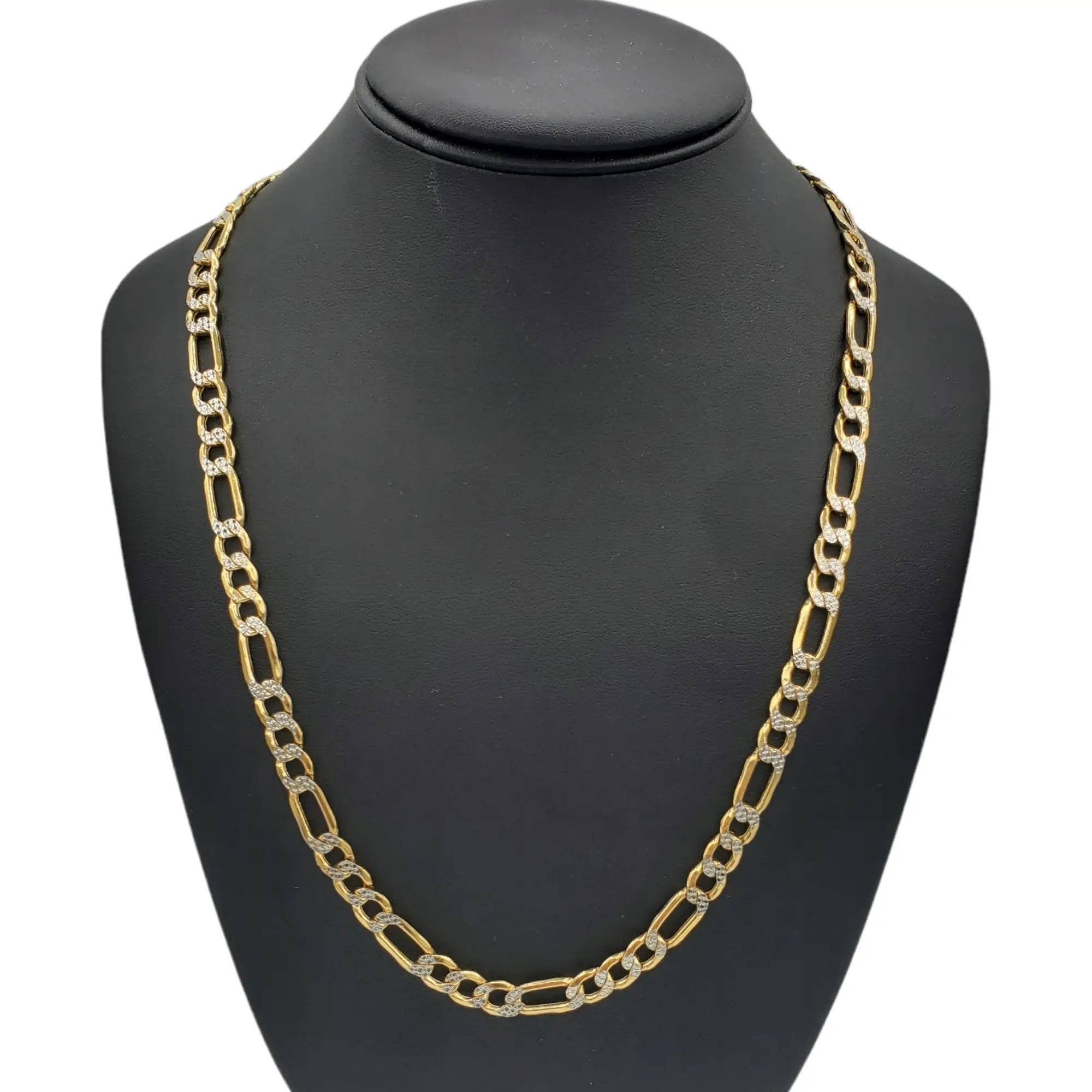 14K Gold- Hollow Figaro Diamond Cut (Pave) Chain