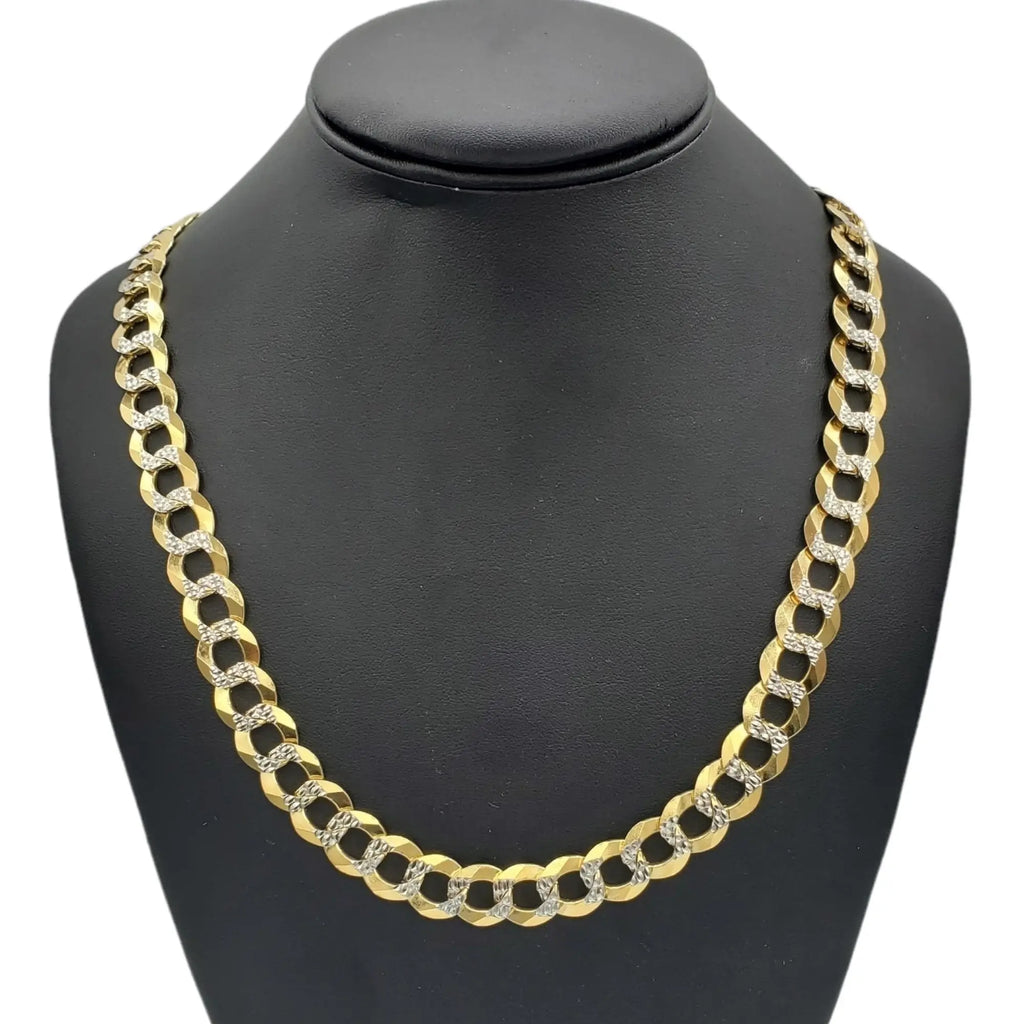 10K Gold- Solid Cuban Link Diamond Cut (Pave) Chain