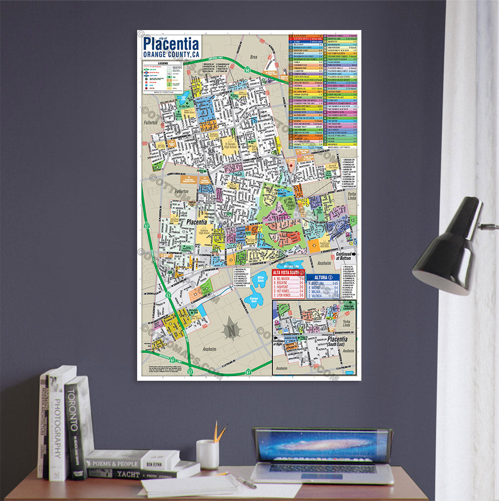 Placentia Map, Orange County, CA - POSTER PRINTS