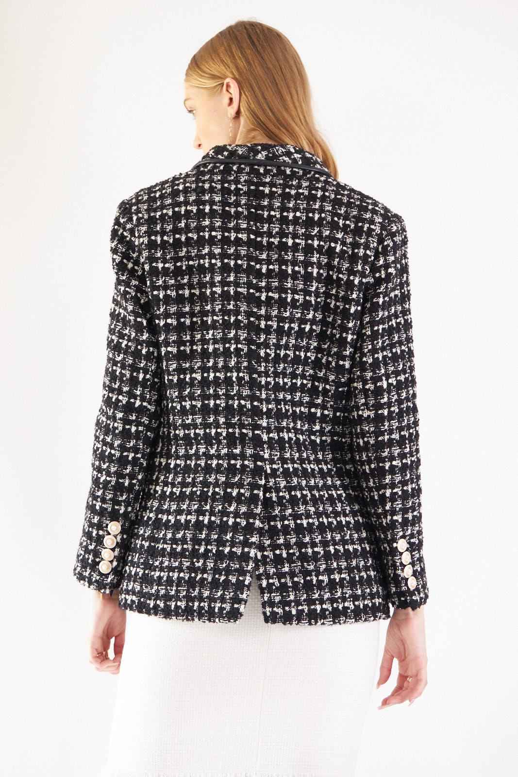Black & White Tweed Checkers Blazer – Women’s Chic Tailored Jacket