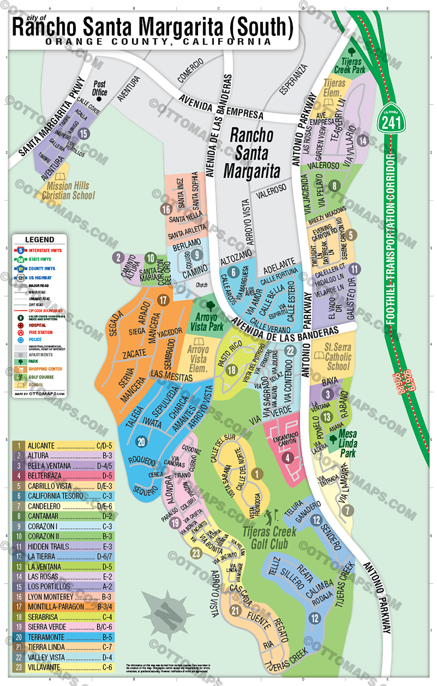 Rancho Santa Margarita Map - SOUTH, Orange County, CA - POSTER PRINTS