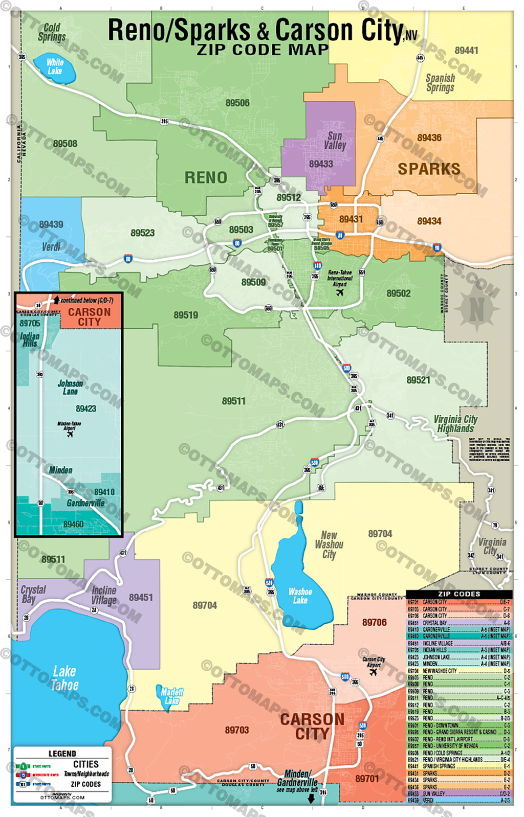 Reno - Sparks - Carson City Zip Code Map - POSTER PRINTS - Lolomo!