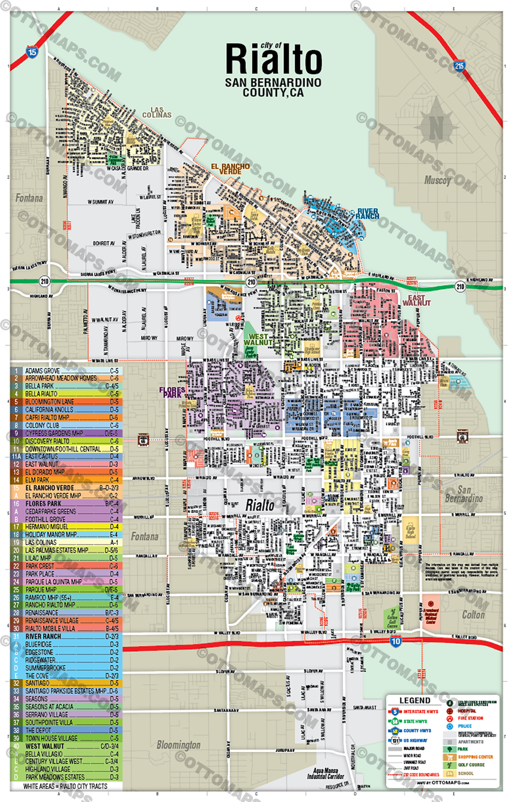 Rialto Map, San Bernardino County, CA - POSTER PRINTS - Lolomo!
