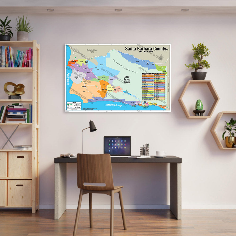Santa Barbara County Zip Code Map, CA - POSTER PRINTS