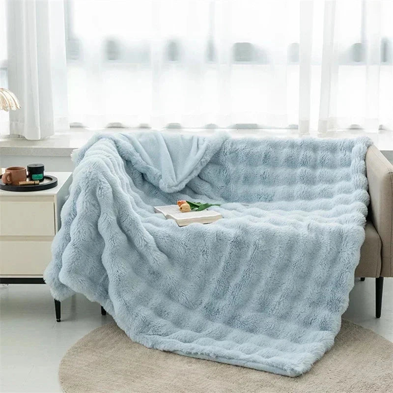 Soft and Cozy Toscana Rabbit Fur Blanket With Double-sided Bubble Fleece - Perfect for Office and Sofa Cover Warm Winter Bed