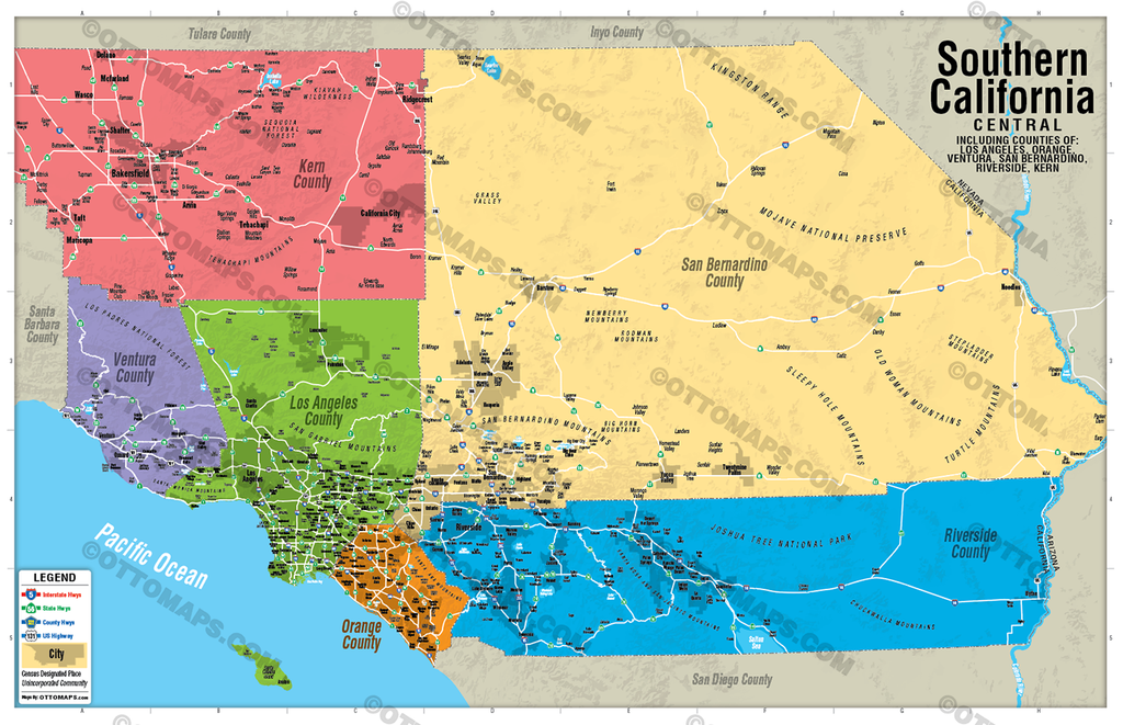 Southern California Map, Central - POSTER PRINTS