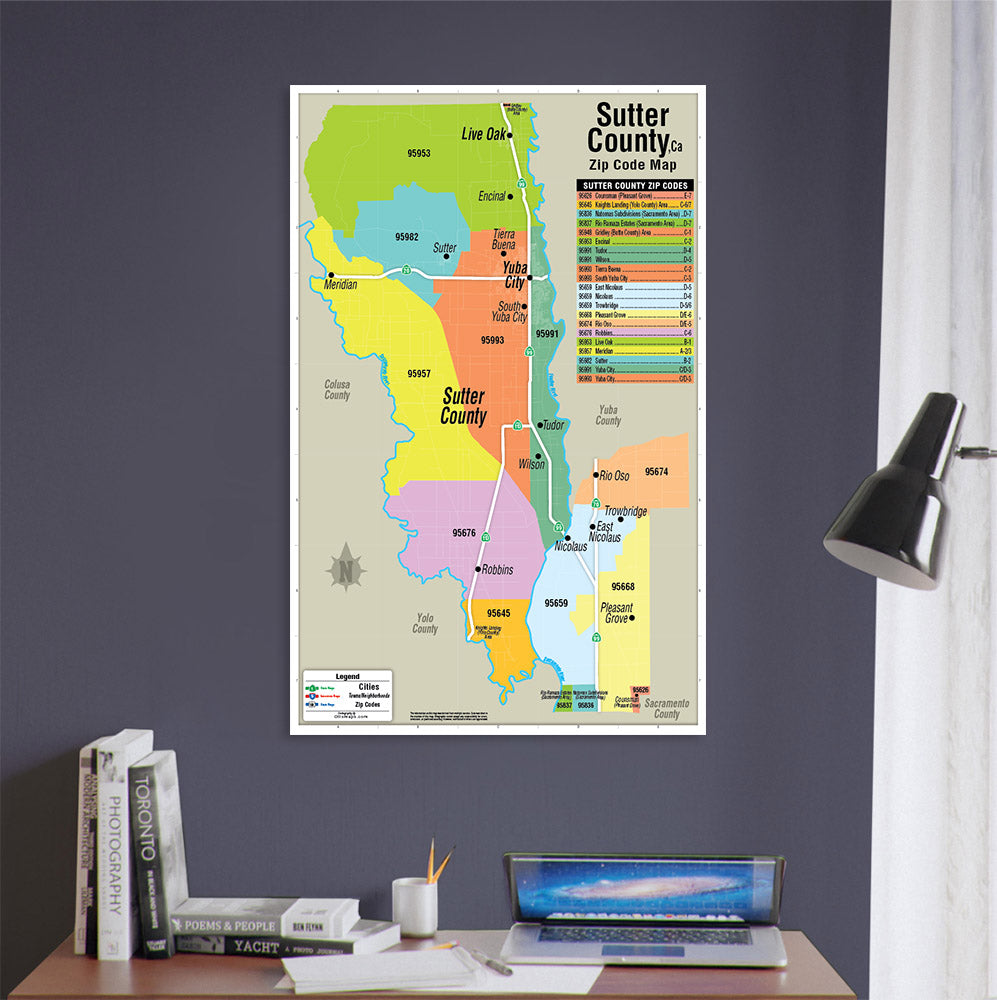 Sutter County Zip Code Map - POSTER PRINTS