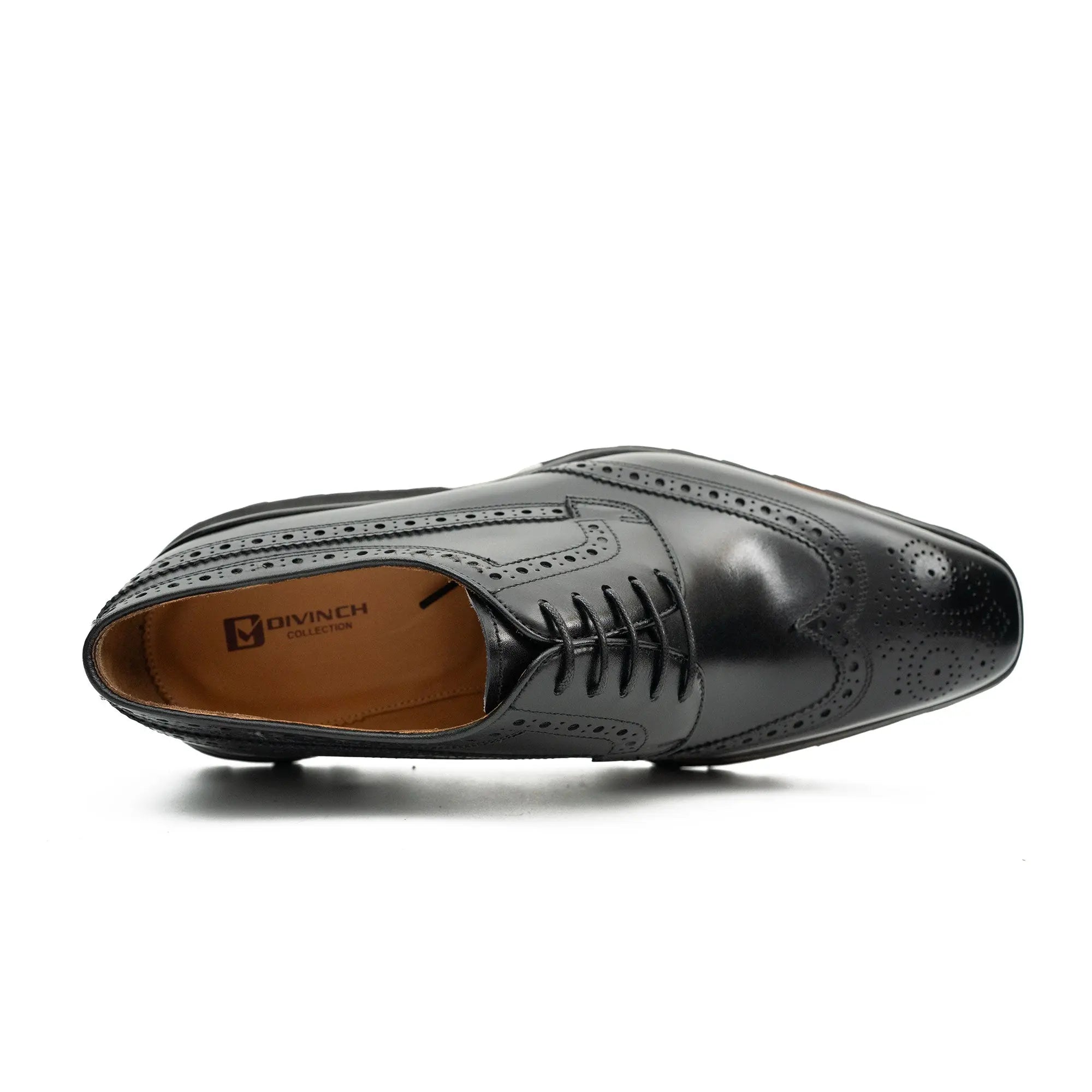 Thick-soled calfskin formal brogue derby shoes Black