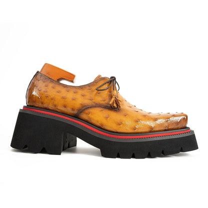Thick-soled ochre ostrich leather Derby shoes