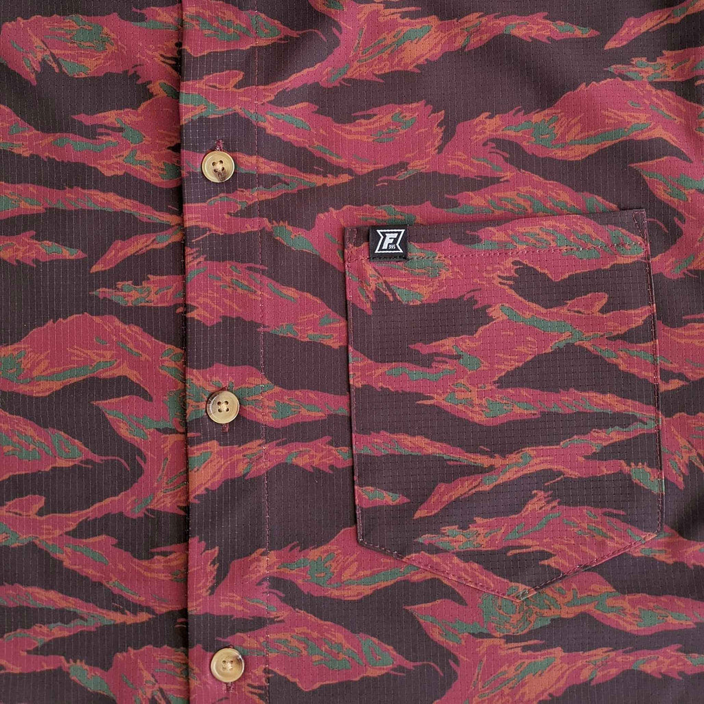 Langley Performance Button Up Shirt - Maroon Tiger Camo
