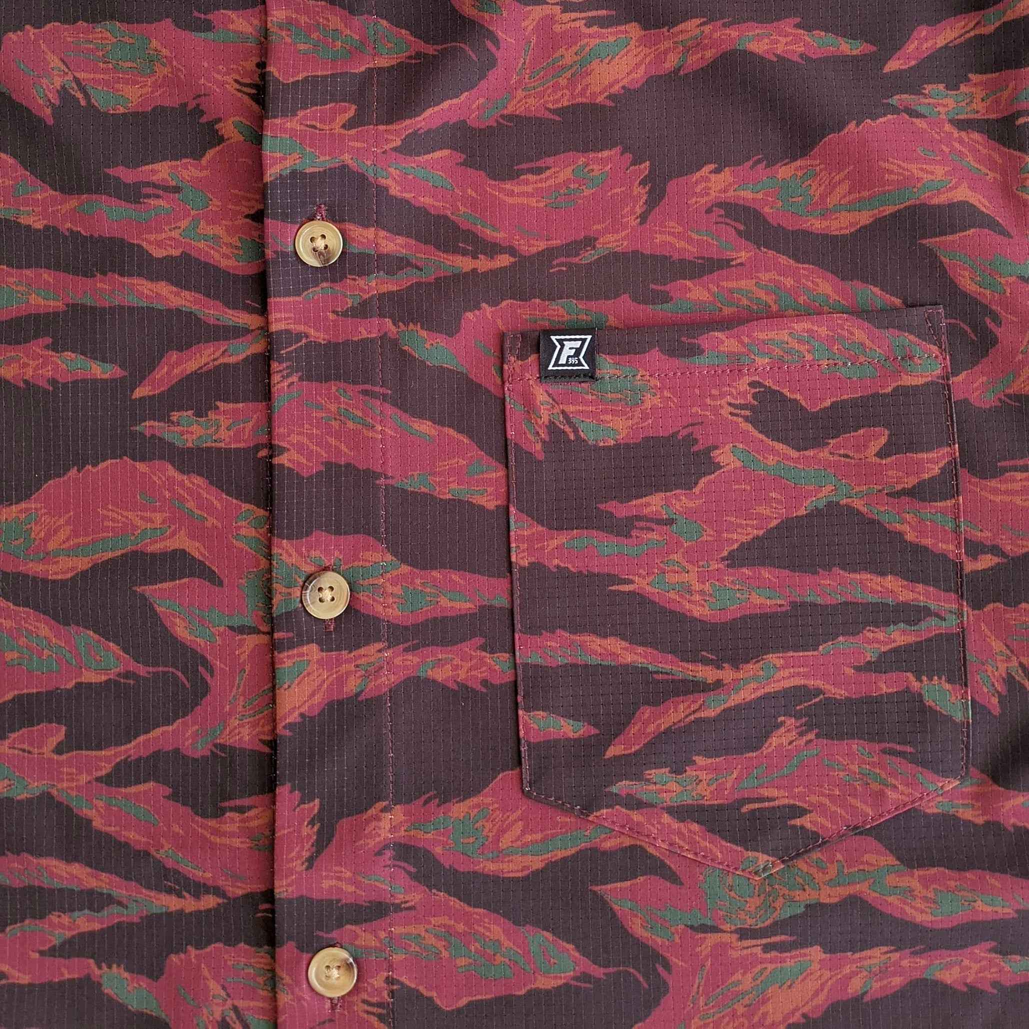 Langley Performance Button Up Shirt - Maroon Tiger Camo