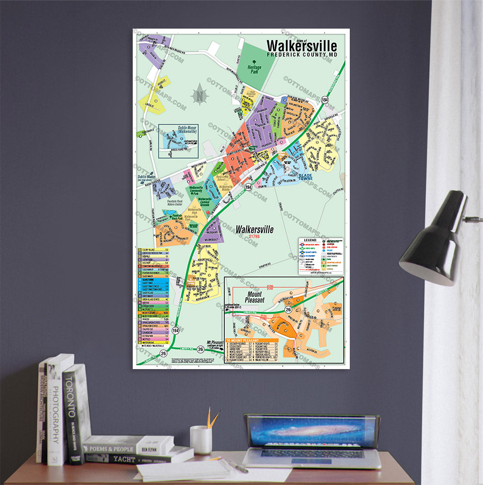 Walkersville Map, Frederick County, MD - POSTER PRINTS
