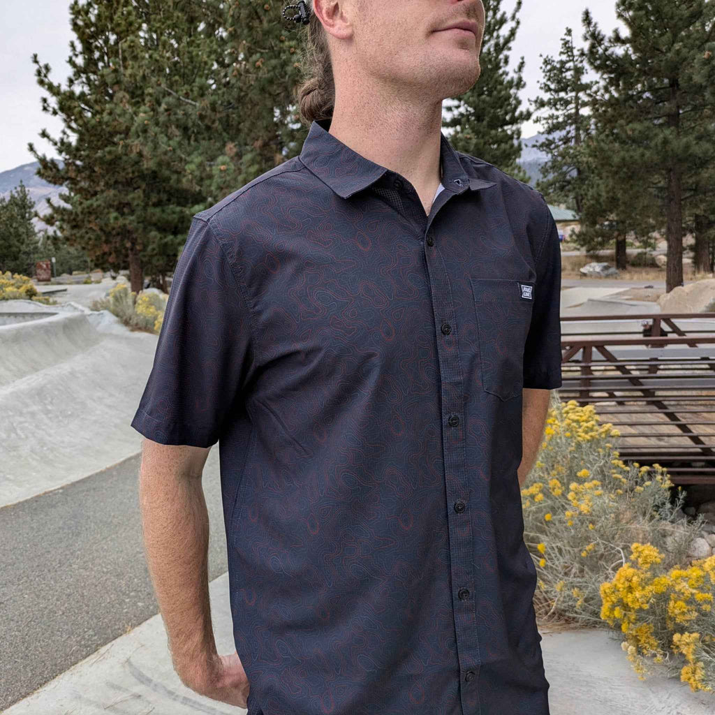 Langley Performance Button Up Shirt - Carbon/Topo