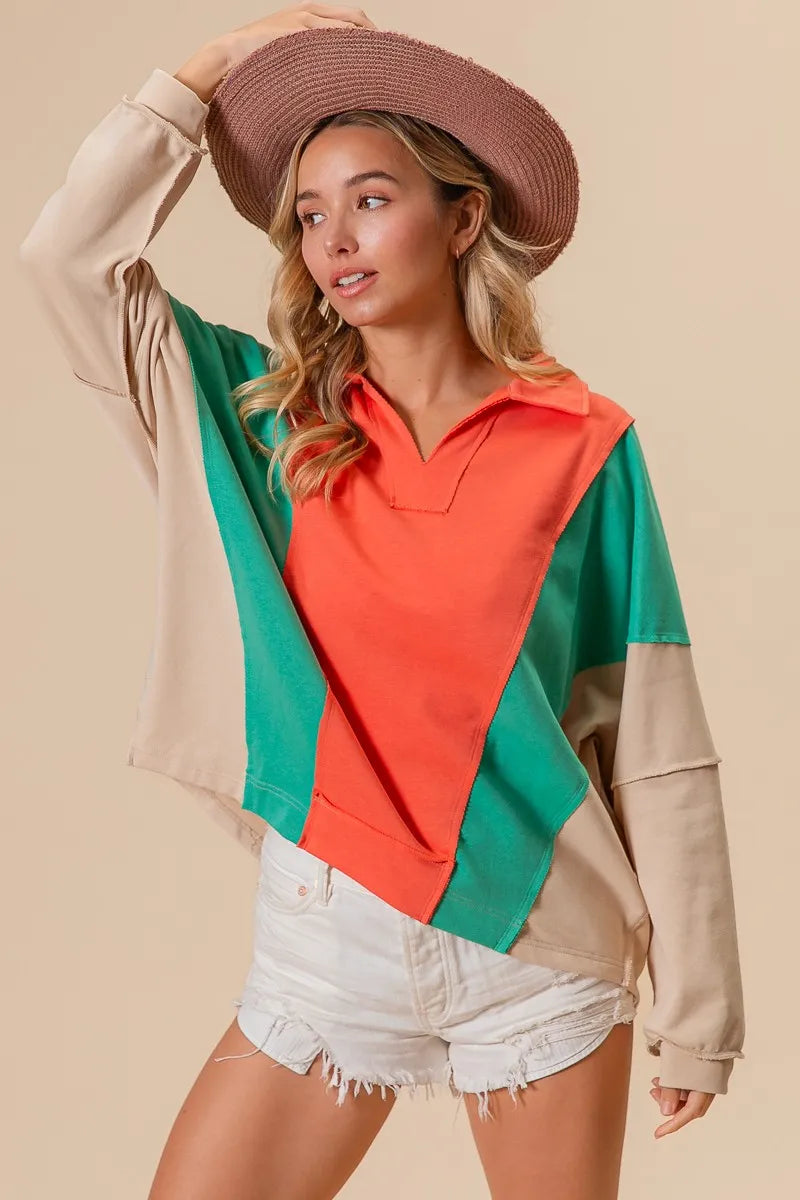BiBi Colorblock Exposed Seam French Terry Sweatshirt