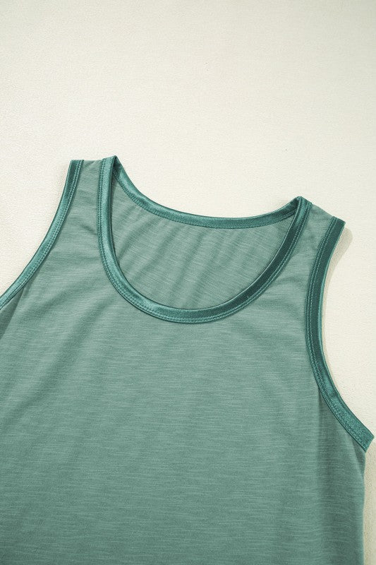 Metallic Contrast Trim Scoop Neck Tank Top