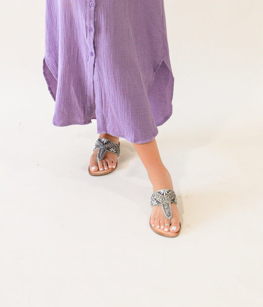 Amare Beaded Sandals in Silver