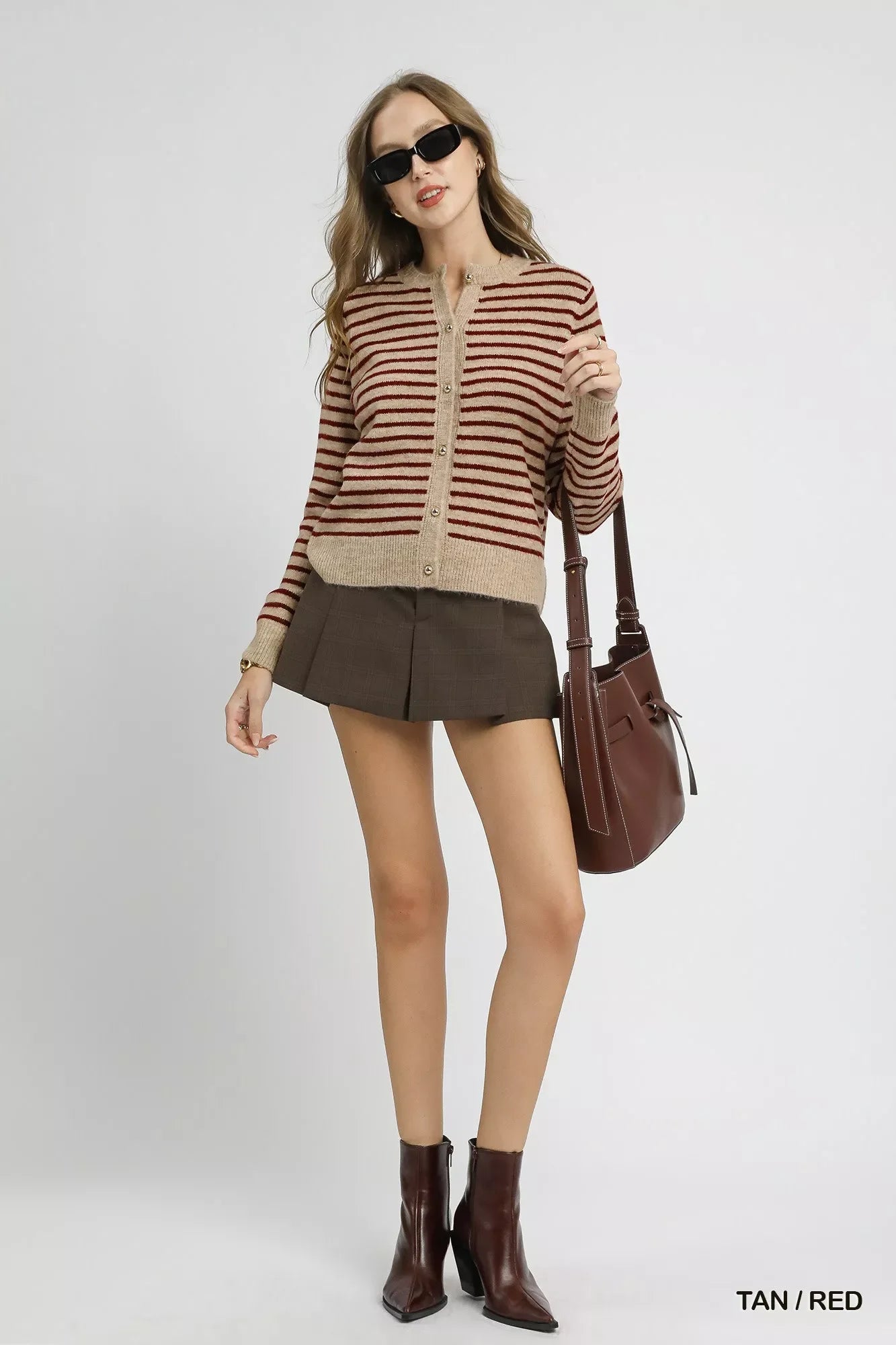 Umgee Striped Button-Up Knit Cardigan