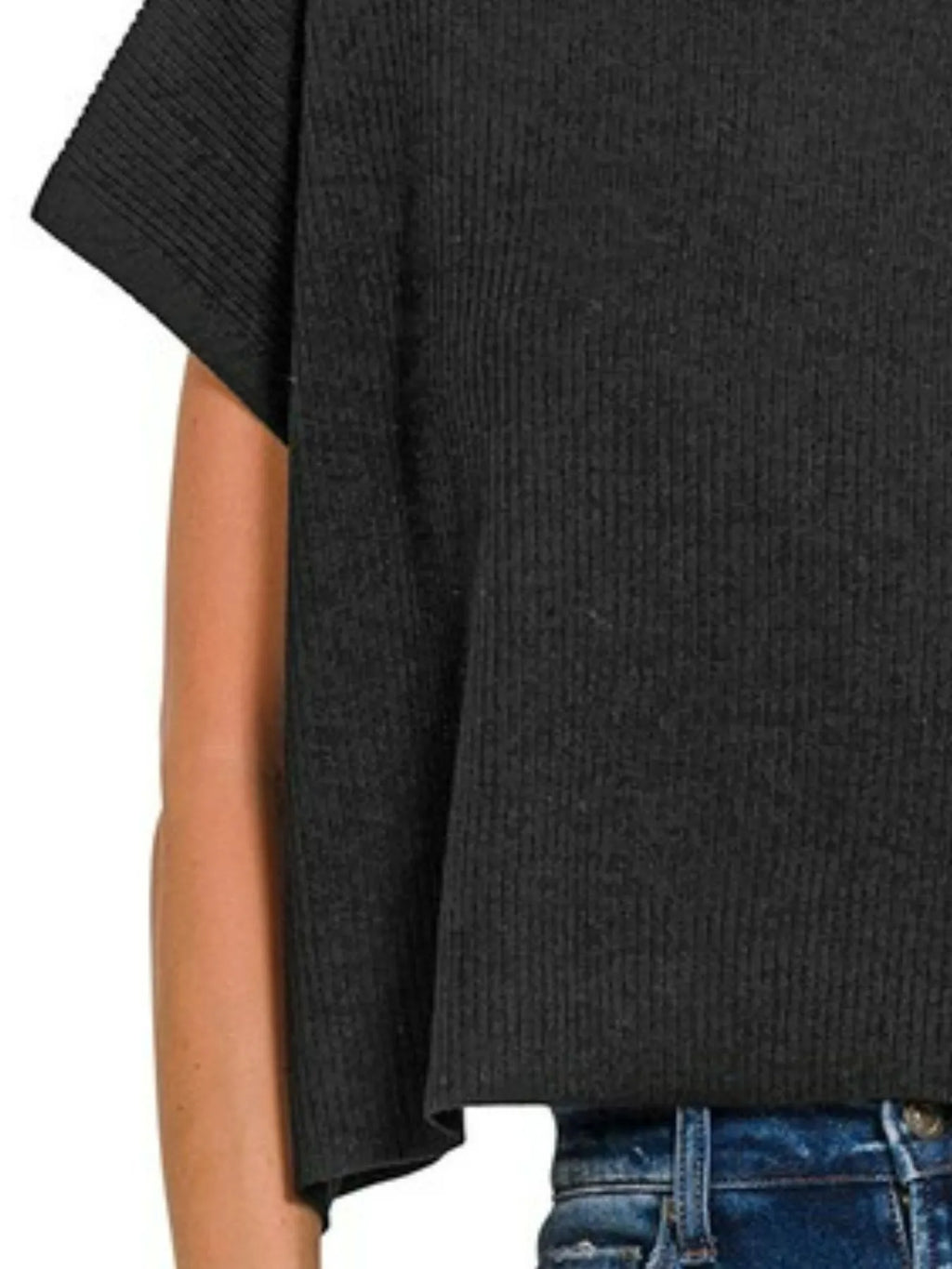 Zenana Viscose Mock Neck Short Sleeve Boxy Sweater in Black