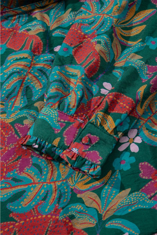 Floral Frilled V-Neck Puff Sleeve Ruffle Shirt Dress