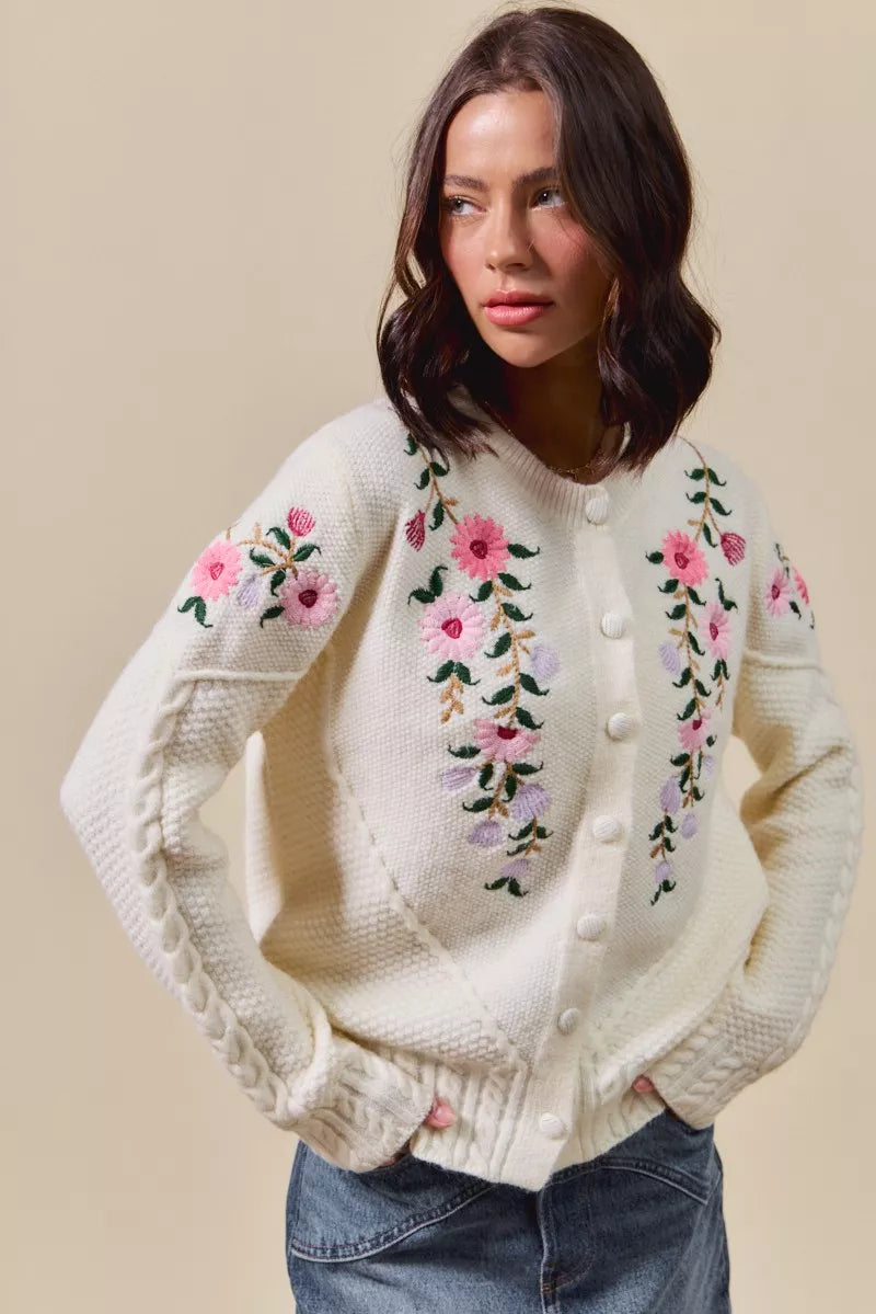 SO ME Floral Embroidered Coquette Sweater Cardigan