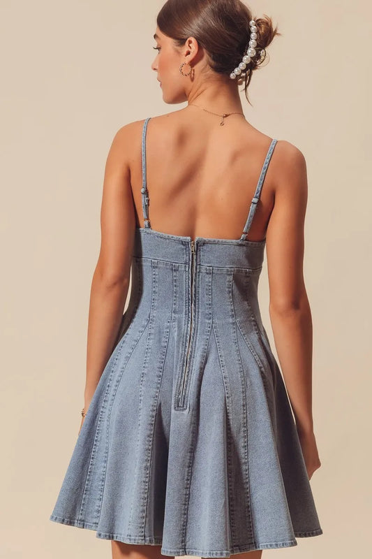 SO ME A Line Fit and Flare Denim Mini Dress