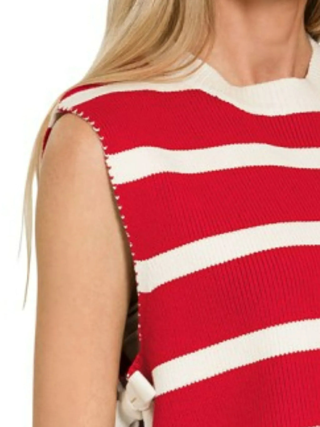 Zenana Side Tie Stripe Sweater Vest in Ruby
