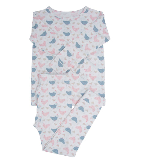 Pink Farm Hens Bamboo Big Kid Pajama
