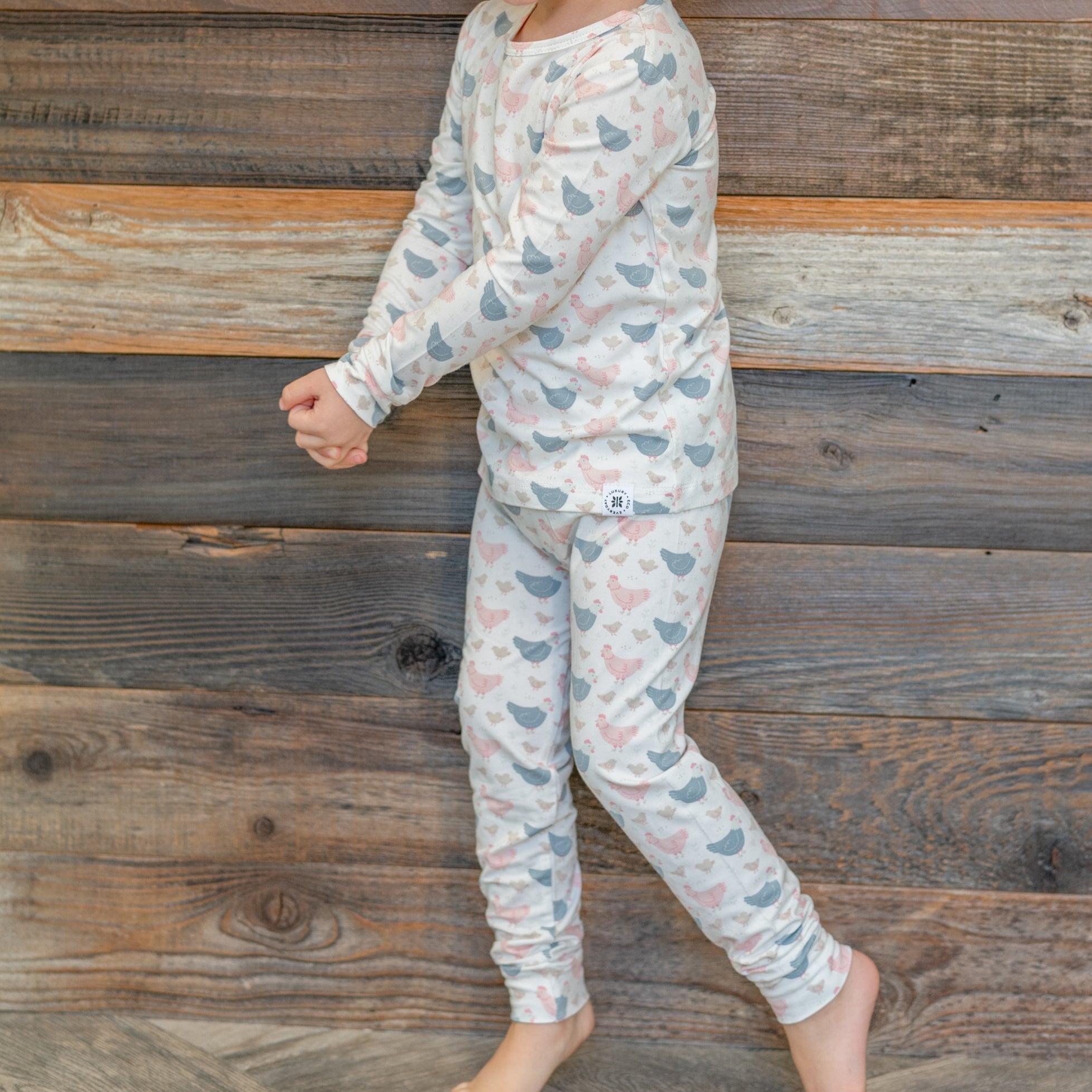 Pink Farm Hens Bamboo Big Kid Pajama