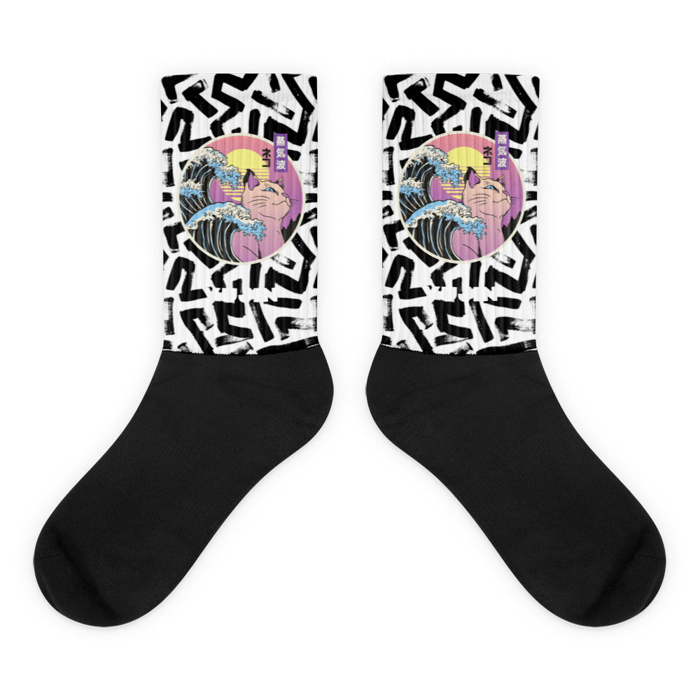 Japanese Vaporwave Cat Socks