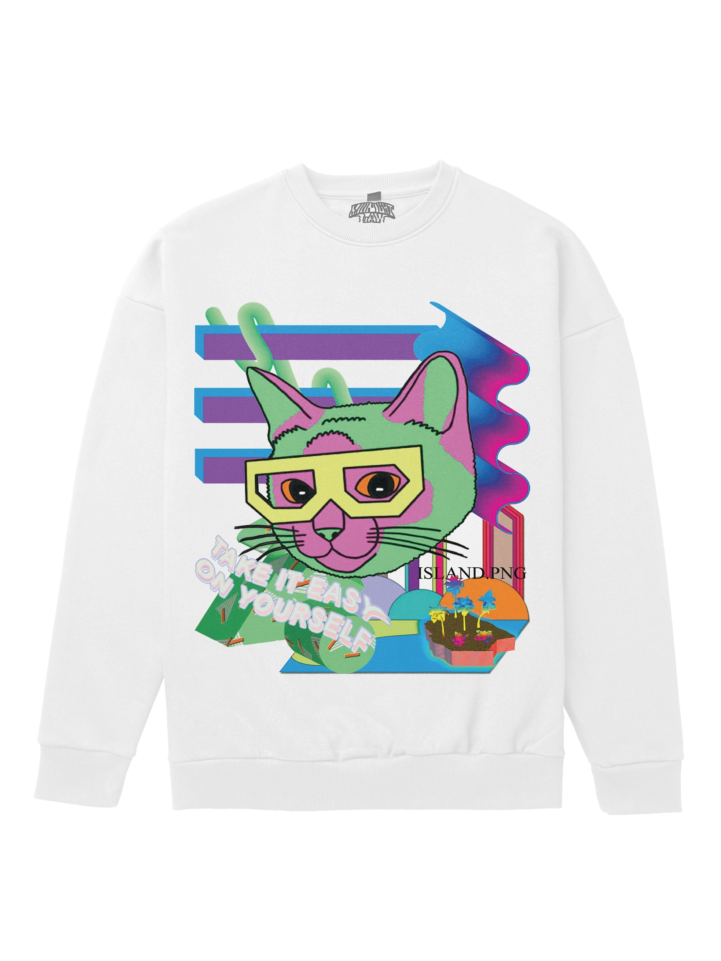 [White / S] Cat Sweatshirt [Unisex] - 400 GSM