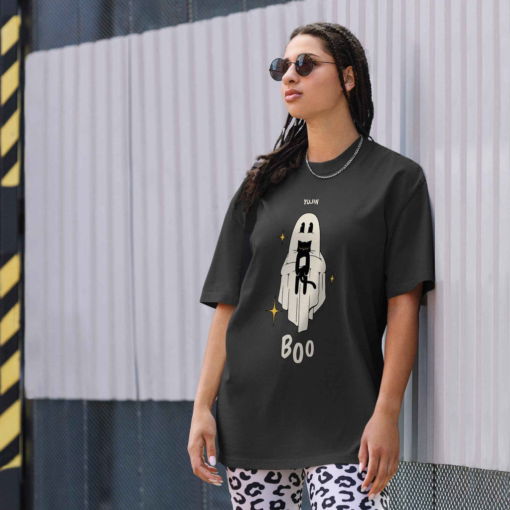 Boo! Cat Oversized Faded T-Shirt
