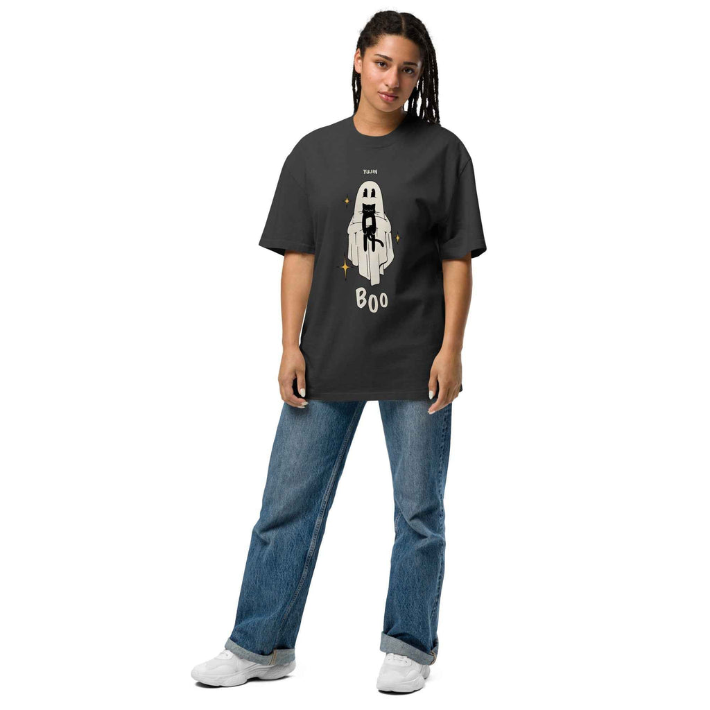 Boo! Cat Oversized Faded T-Shirt