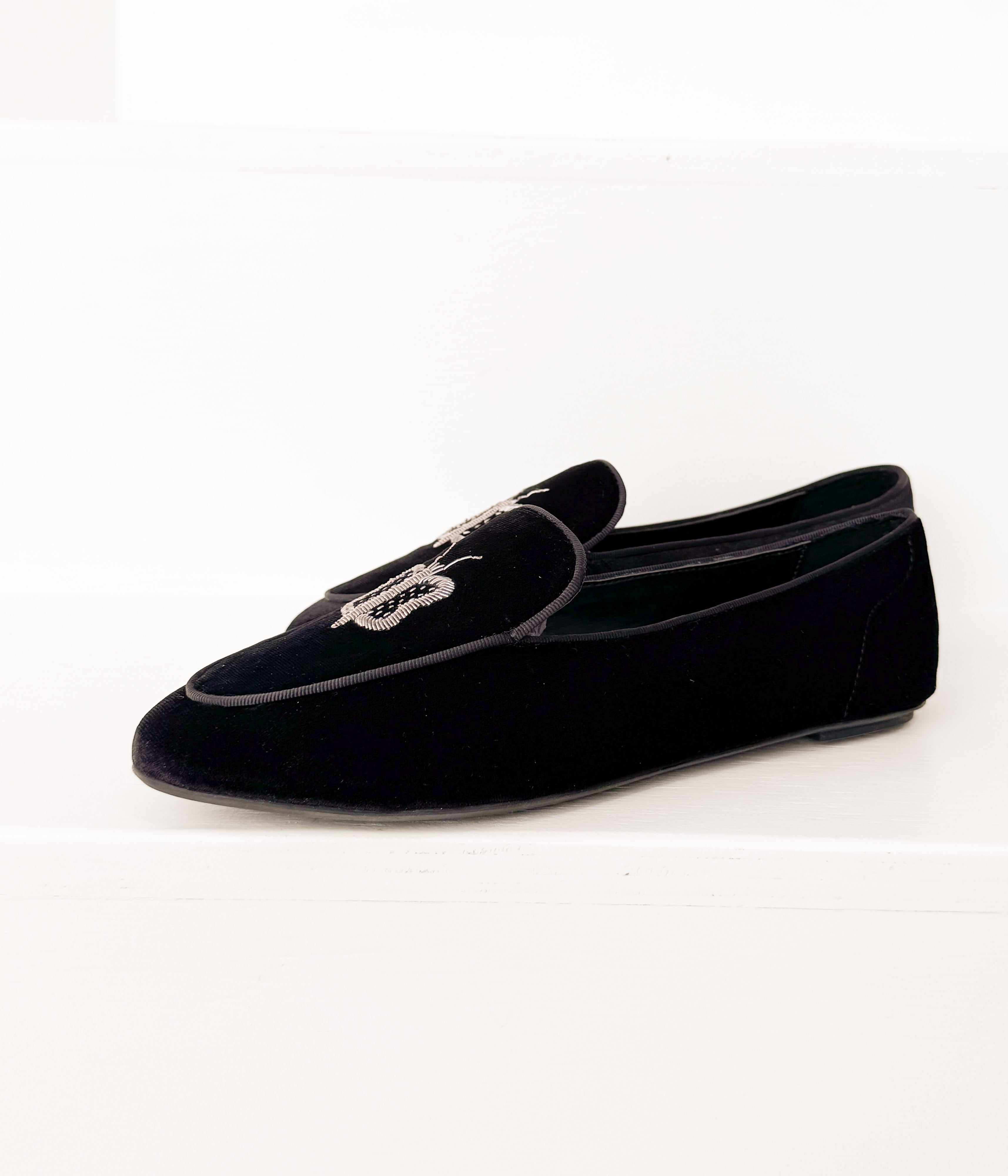 Butterfly Velvet Flats in Black