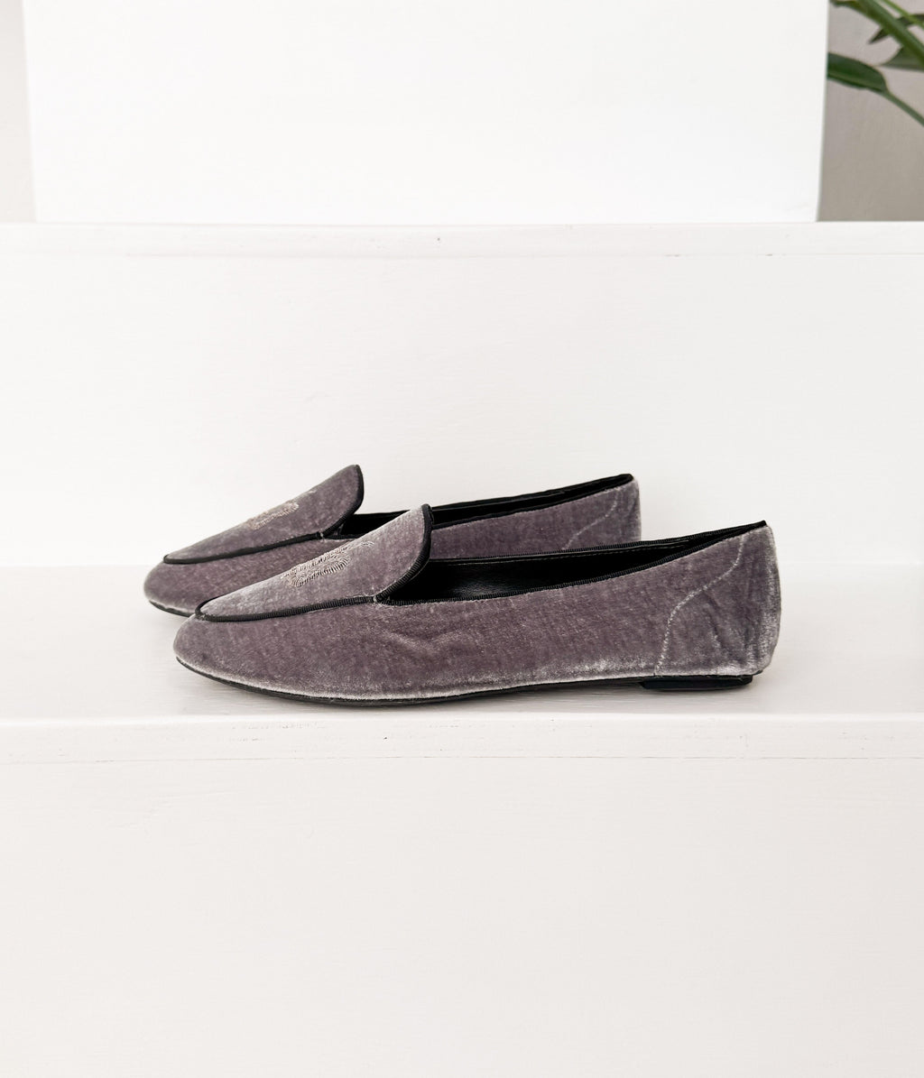 Butterfly Velvet Flats in Grey